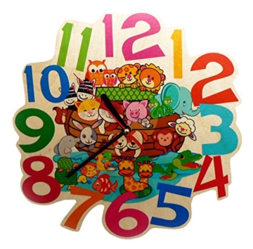 Hess Holzspielzeug 30003 Kinderwanduhr Arche aus Holz, Durchmesser 21 cm -