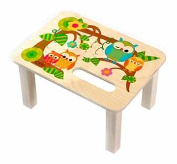 Hess Holzspielzeug 30283 Fußbank Eule aus Holz, 33 x 24 x 18 cm -
