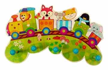 Hess Holzspielzeug 30296 – Garderobe aus Holz, Eisenbahn, ca. 40 x 25 x 8 cm -