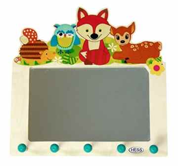 Hess Holzspielzeug 30501 – Garderobe aus Holz mit Spiegel, Waldtiere, ca. 37 x 35 cm -