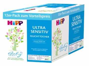 HiPP Babysanft Feucht-Tücher Ultra-Sensitiv, 12er Pack (12 x 52 Tücher) -