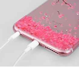 Hülle für iPhone 7,YingC-T Modern Art Rosa Blumen Design Ultra Slim Soft Transparent TPU Cover Weiche Silikon Gel mit Bling Glitzer Diamant Tasche Dünn Kristallklar Durchsichtig Schutzhülle Etui Bumper Schutz Handy Hülle Case für Apple iPhone 7 4.7 Zoll -