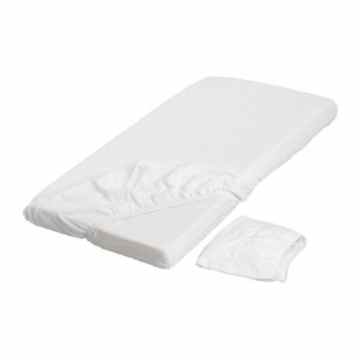 IKEA 2-er Set Babybettlaken „Len“ Kinderbett Laken für Matratze in 120x60cm – WEISS – mit Gummiband – 100% BAUMWOLLE -