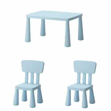 IKEA Kinderstühle & Kindertisch „Mammut“ Kindersitzgruppe für drinnen und draußen – aus robustem Kunststoff – HELLBLAU -