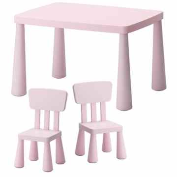 IKEA Kinderstühle & Kindertisch „Mammut“ Kindersitzgruppe für drinnen und draußen – aus robustem Kunststoff – hell-rosa -