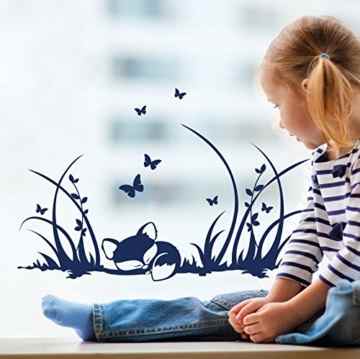 ilka parey wandtattoo-welt® Fensterbilder Kinder Frühling Kinderzimmer Fuchs Füchse Wiese Schmetterlinge M1367f2