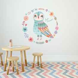 int!rend – OWLDREAM | Eule – verspielt & trendy | 60cm Durchmesser bunt | Wandtattoo Kinderzimmer | Wanddeko | Wand-Sticker | Wandaufkleber | Dekoration | Babyzimmer
