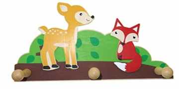 Inware 22998 – Garderobe Waldtiere, aus Holz, 3 Aufhänger, Kindergarderobe -