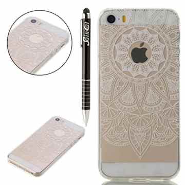 iPhone SE Hülle, iPhone 5S Hülle,iPhone 5 Hülle,SainCat iPhone SE/5S/5 Silikon Hülle Transparent Handyhülle Karikatur Muster Gel Schutzhülle [Kratzfeste, Scratch-Resistant] Ultra Slim Dünn Weichem Handytasche Weich Flexibel Silikonhülle TPU Durchsichtig Crystal Clear Schutz Handy Hülle Backcover Case Tasche Etui Bumper für Apple iPhone SE/5S/5 (Weiß Sonnenblumen) -