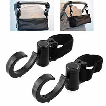 Itaar Kinderwagen Befestigungshaken Kinderwagenbefestigung mit Klettband für Einkaufsträgerwagen Aufbewahrungstasche Schwarz 2 PCs -