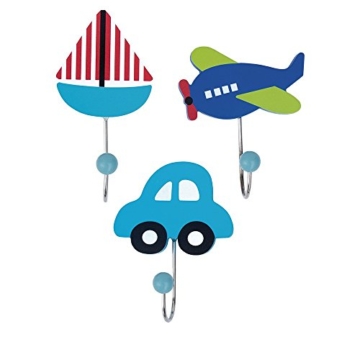 Jabadabado Holz Garderoben Haken Flugzeug Schiff Auto 3er Set -