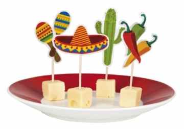 Käsepicker Mexio Partypicker Fiesta Mexicana mit Sombrero Pepperoni Rassel Kaktus -