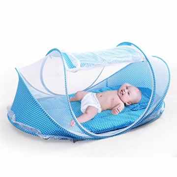Kenmont Baby Reisebett Kinderbetten inklusive Matratze, Kissen und Moskitonetz für 0-18 Monat Baby (Blau) -