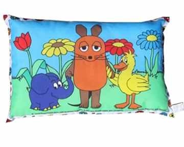 Kinder Kissen Maus mit Freunden im Garten Fan Deko Artikel beide Seiten bedruckt ca. 28 x 40 cm. -