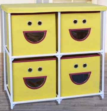 Kinder Stoffkommode „Gesicht“ mit 4 Schubladen in gelb -