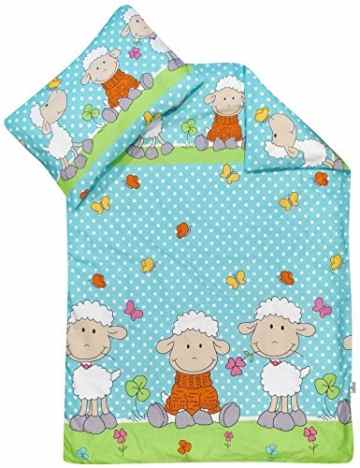 Kinderbettwäsche Schafe 2-tlg. 100% Baumwolle 40×60 + 100×135 cm mit Reißverschluss -
