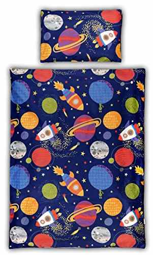 Kinderbettwäsche Weltall, 2-tlg. 100% Baumwolle 40×60 + 100×135 cm (marine) -