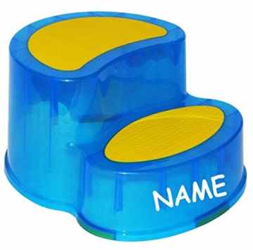 Kindersitz / Trittschemel / Tritthocker – incl. Namen – groß – BLAU – ideal als Erhöhung & Sitz – Kinderhocker – Toilettentrainer – für Kinder Mädchen Jungen – Kinderschemel & Kindertritt -