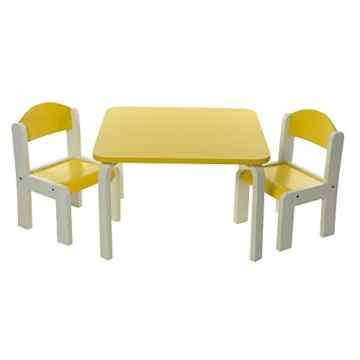 Kindersitzgruppe set Fabio Small Farbe Gelb | Sitzgarnitur für Kinder 1X Kindertisch und 2X Kinderstuhl | Weis und Limone Grün | Jungen un Mädschen Kinderzimmer -