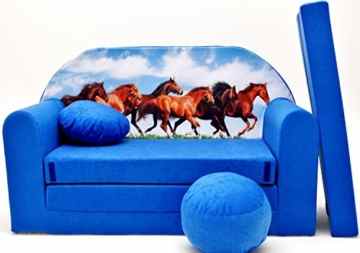 Kindersofa Bettfunktion 3in1 Sofa Kindersessel Ausziehbett mit Motiv, inkl. kleines Kissen und ein Sitzkissen. Zum Schlafen und Spielen. -