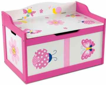 Kindertruhenbank „Butterfly“ mit intergrierter Spielzeugkiste Kinderbank Kindermöbel Holzbank Spielzeugtruhe -