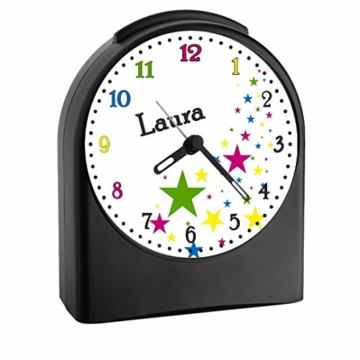 Kinderwecker mit (Wunsch) Namen | Kinder Funkwecker | mit Analog – Ziffernblatt | ohne ticken und mit Licht |ideal für Schulkinder | Motiv Sterne -
