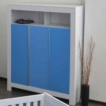 Kleiderschrank 3-türig Felix in weiß mit blauen Schranktürfronten -