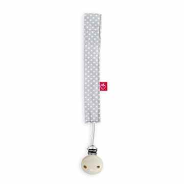 La Fraise Rouge 4251005601433 Schnullerband inklusiv Schnullerclip, Gustave, hellgrau mit weißen Punkten -