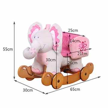 Labebe – Stabiles multifunktions Schaukelpferd und Schaukeltier, zum Rollen und Fahren für viel Spielspaß aus Holz/Plüsch in unterschiedlichen Designs (Elefant blau/pink, Dinosaurier grün und Giraffe gelb) -