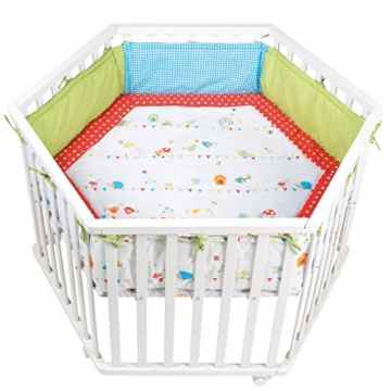 Laufgitter Waldhochzeit 6-eckig inklusive Schutzeinlage Rollensatz • Baby Laufstall Spielgitter Nestchen Holz -