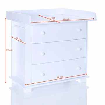 LCP KIDS Baby Wickelkommode Arctic weiss mit 3 grossen Schubladen und und abnehmbaren Wickelaufsatz -