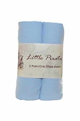 Little Pirates Spannbetttuch für Babybett, 100 % Baumwolle, Jerseystoff, 40 x 80 cm, Blau, 2 Stück -