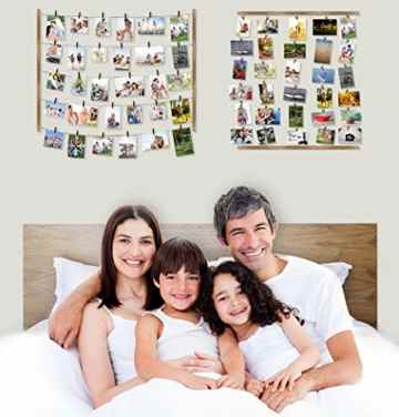 Love-KANKEI Bilderrahmen Collage Fotorahmen Holzbilderrahmen in Wäscheleinenoptik mit 30 kleinen Holzklammern, 2+1 Kombination -