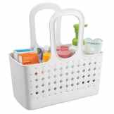 mDesign Kinderwagen Organizer – Aufbewahrung für Spielzeug, Shampoo, Thermometer, Puder, Lotion – klein/unterteilt/weiß
