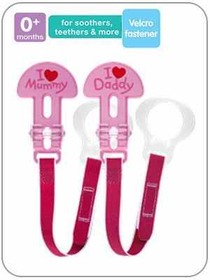 MAM 2 x Schnullerkette ‚I Love Mummy & I Love Daddy (Rosa) -