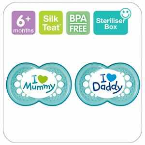 MAM Style – 2 x Schnuller ‚I Love Mummy & I Love Daddy‘ 6m+ (Blau) -