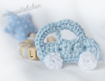 Mamasliebchen Premium Schnullerkette Auto mit Name und Stern hellblau 16522 -