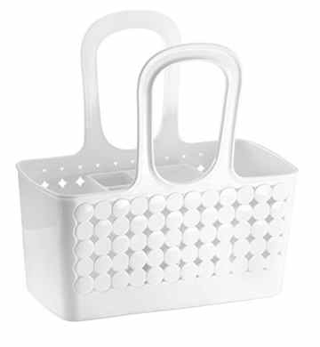 mDesign Kinderwagen Organizer – Aufbewahrung für Spielzeug, Shampoo, Thermometer, Puder, Lotion – klein/unterteilt/weiß -