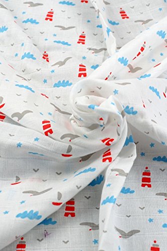 Milkii Nuschi Musselin Mulltuch 70 x 70 cm, Auf dem Meer (Baumwolle) -