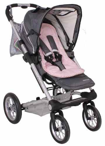 Minene 2063 Sitzschoner für Kinderwagen und Autositz – doppelseitige Baumwolle und Frottee, rosa mit weissen Punkten -