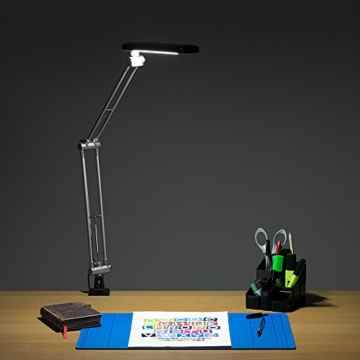 Moderne, schwarze und verstellbare LED Schreibtischlampe und Leselampe – Klemmleuchte -