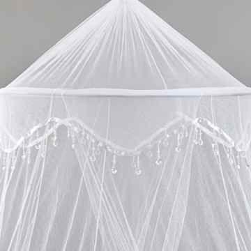 Moskitonetze 4 U Weiß Bed Canopy mit dekorativen Perlen Passend bis zu Kingsize-Bett -