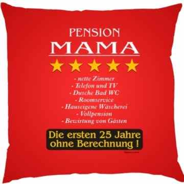 Muttertag Kuschelkissen mit Füllung: Pension Mama…, Farbe: Rot, Ideal als Muttertags-Geschenk Sofa-Kissen auch zur Deko -