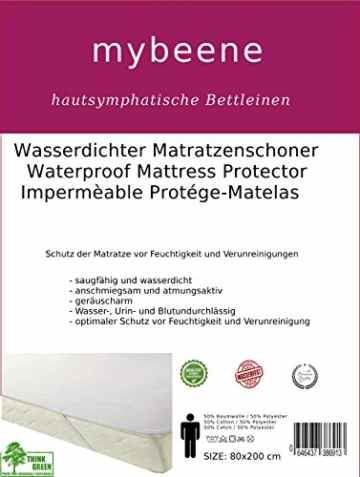 mybeene wasserdichter Matratzenschoner 60×120 mit 4 Eckgummis | Frottee | atmungsaktiv | geruchlos | trocknergeeignet | geräuschlos | Matratzen-Auflage | Schonbezug | Inkontinenz | Frottee Oberseite | weiß