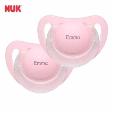Namensschuller – NUK Starlight Schnuller mit Namen – Silikon Größe 1 – rosa – 2er Set -