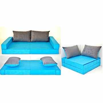 neo4kids Kindersofa Collage 3in1 Sofa Ecksofa Bett Ausziehbett blau