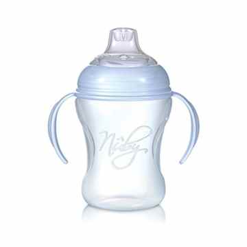 Nuby NT69000 – Auslaufsichere Trinklerntasse 240ml / BLUE Design, Cup mit abnehmbaren Griffelement, weiches Trinkmundstück aus Silikon für variablen Trinkfluss, ab 6 Monaten -
