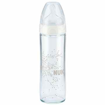 Nuk 10212021 Glas-Babyflasche „New Classic“ mit Sauger mittelfein gelocht – farbig sortiert, 240 ml, mehrfarbig -