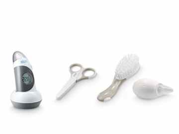 NUK 10225113 Pflege-Set mit je 1x Baby Thermometer 2in1, Nagelschere, Babybürste, 1x gratis Nasensauger -
