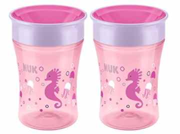 NUK 10255332 Magic Cup 250ml mit Trinkrand, Motiv Seepferd, rosa, 2er Pack (2 Stück) -